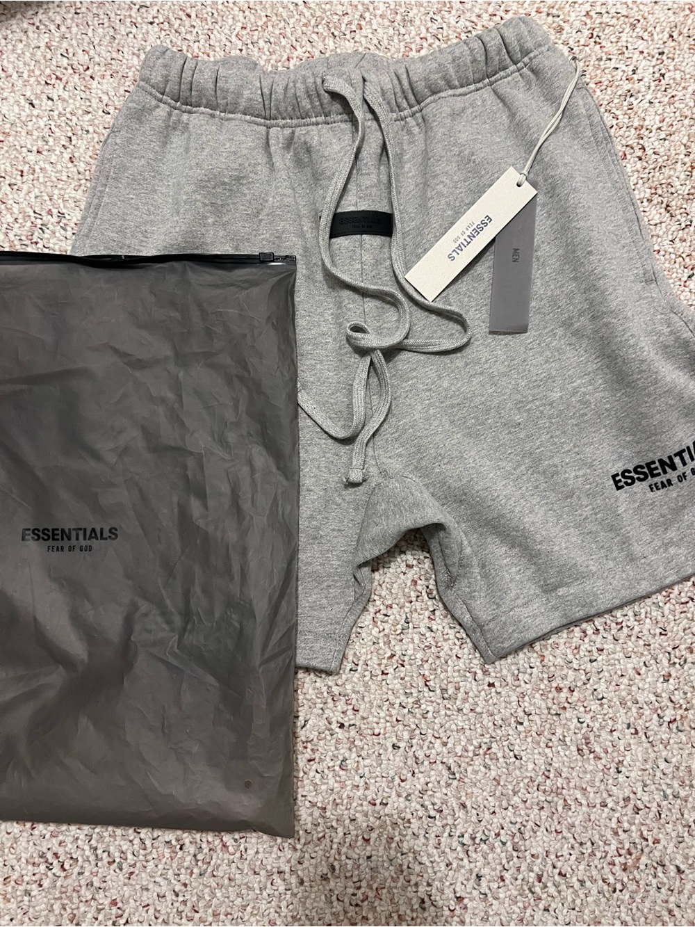 ESSENTIALS Heather Gray Fleece Drawstring Shorts